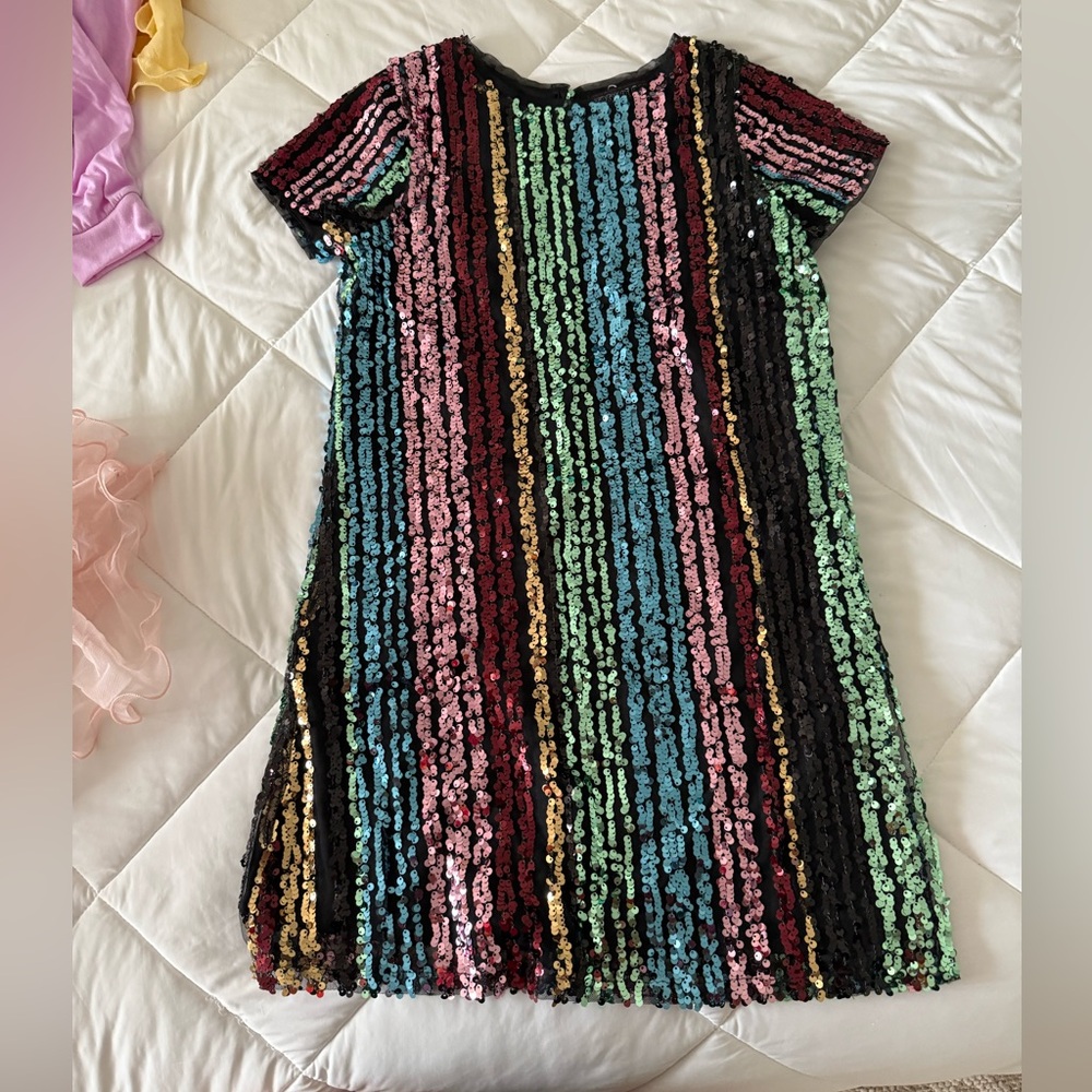 Trixxi Kids Dress with Multicolor Sequin Stripes